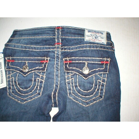 New Womens True Religion Brand Jeans Dark Blue 26 NWT Super T Skinny Flap White - Picture 2 of 11